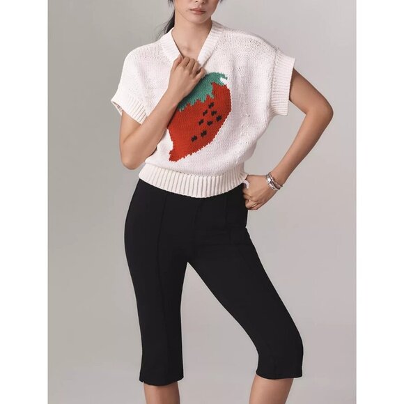 Maeve Sweaters - The Pippa Crew-Neck Sweater by Maeve: Cap-Sleeve Edition Strawberry XL Petite